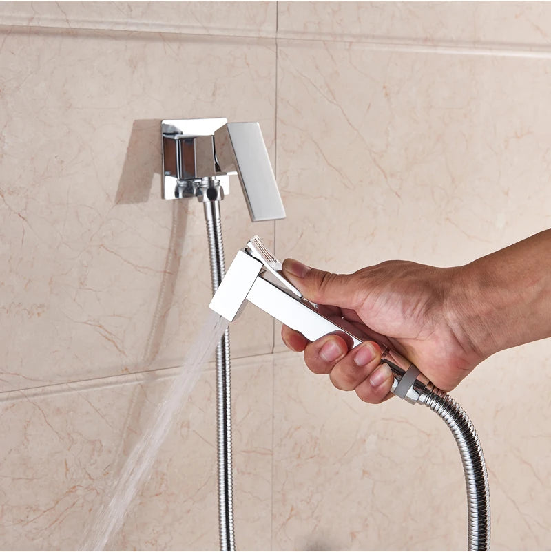 SHBSHAIMY Black Brass Bathroom Bidet Faucets High Pressure Sprayer Shower Tap Bidet Toilet Washer Hot and Cold Water Mixers