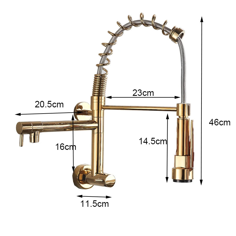 Chrome Black Pull Down Kitchen Faucet Single Cold Water Dual Swive Spout Mixer Wall Mounted Faucet 360 Rotation Bathroom Tap