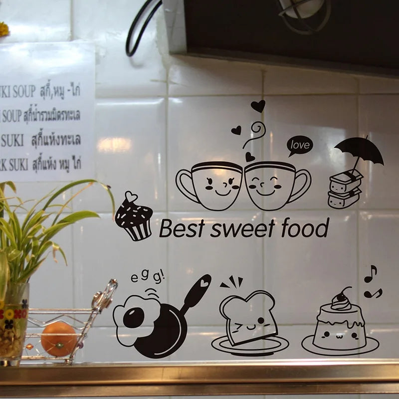 Cartoon Cute Happy Kitchen Food Wall Sticker Living Room Kitchen Restaurant Home Decoration Mural Art Decals Stickers Wallpaper
