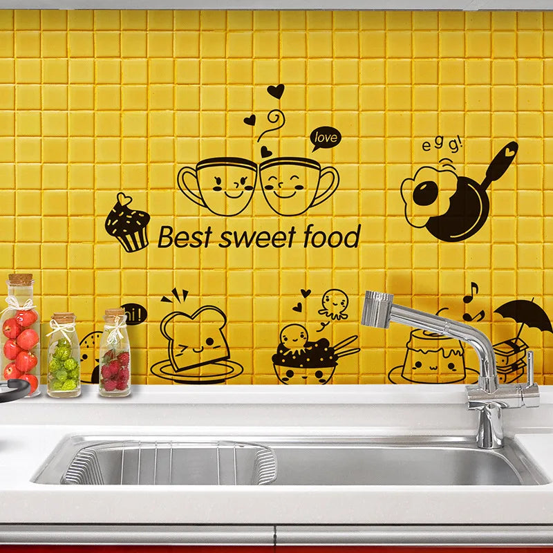 Cartoon Cute Happy Kitchen Food Wall Sticker Living Room Kitchen Restaurant Home Decoration Mural Art Decals Stickers Wallpaper