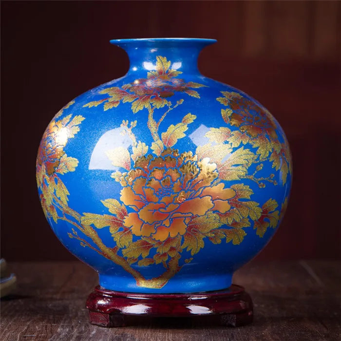 New Chinese Style Vase Jingdezhen Yellow Crystal Glaze Flower Vase Home Decor Handmade Shining Famille Rose Vases