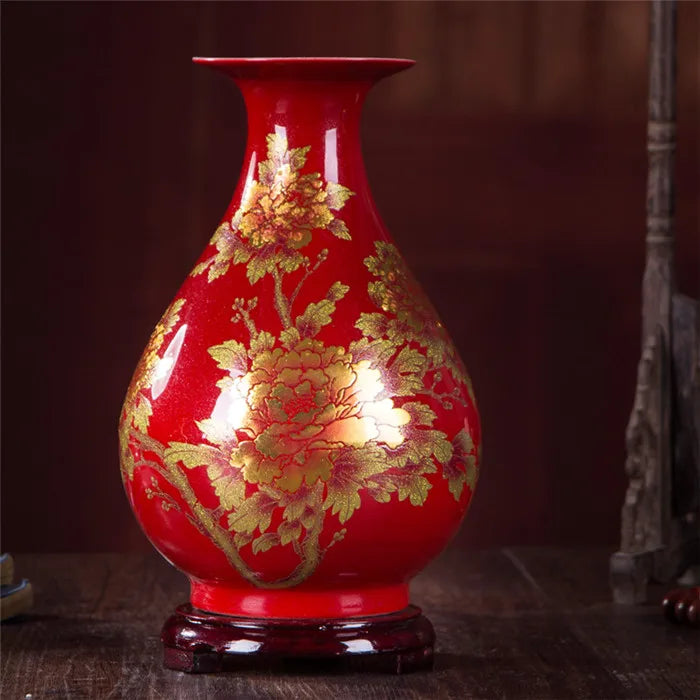 New Chinese Style Vase Jingdezhen Yellow Crystal Glaze Flower Vase Home Decor Handmade Shining Famille Rose Vases