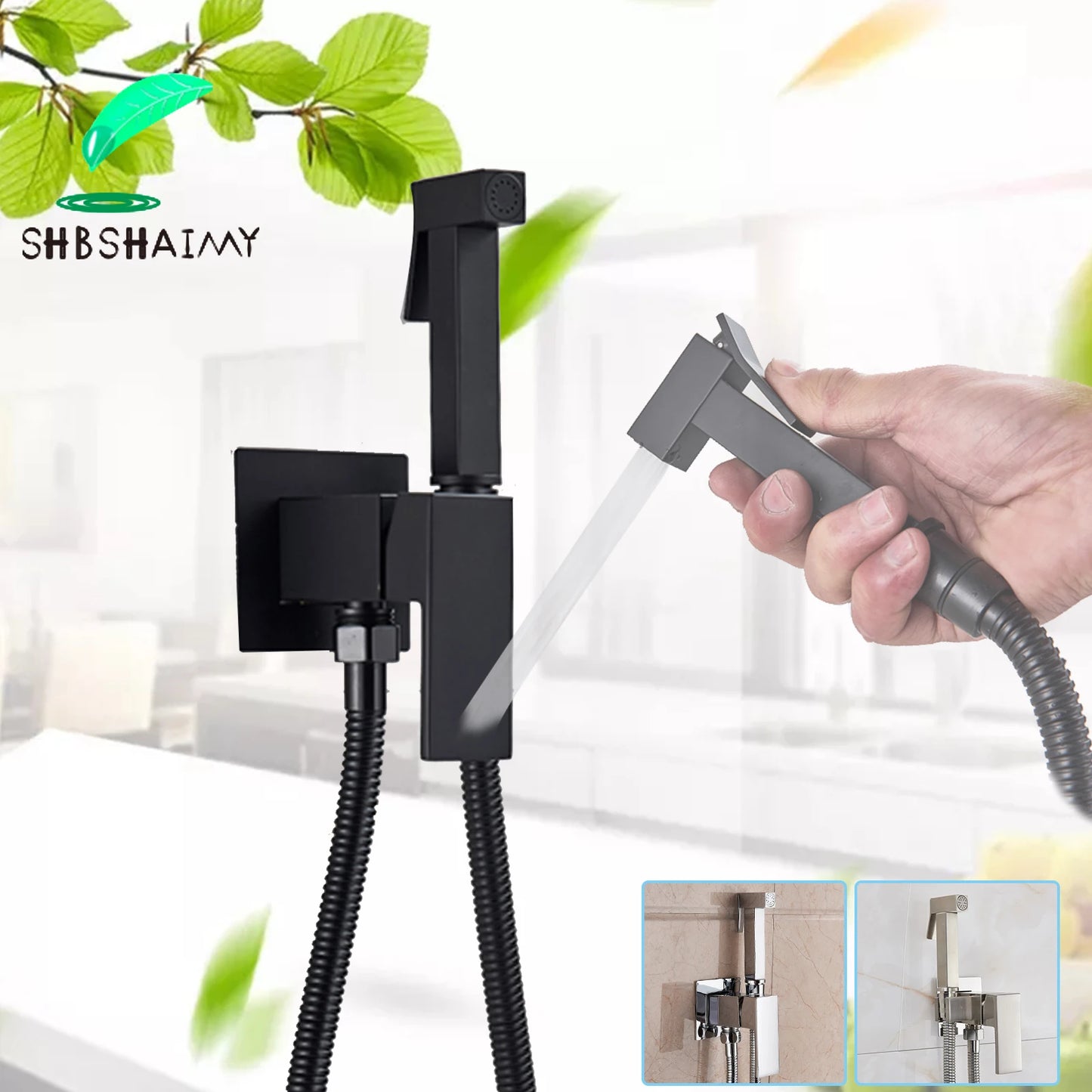 SHBSHAIMY Black Brass Bathroom Bidet Faucets High Pressure Sprayer Shower Tap Bidet Toilet Washer Hot and Cold Water Mixers