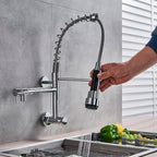 Chrome Black Pull Down Kitchen Faucet Single Cold Water Dual Swive Spout Mixer Wall Mounted Faucet 360 Rotation Bathroom Tap