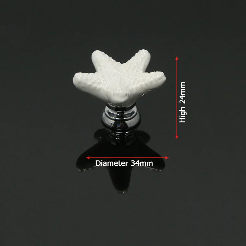 KAK Starfish Ceramic Drawer Knobs Cabinet Pulls Kitchen Handles Cartoon Furniture Handle for Kids Room Furniture Hardware