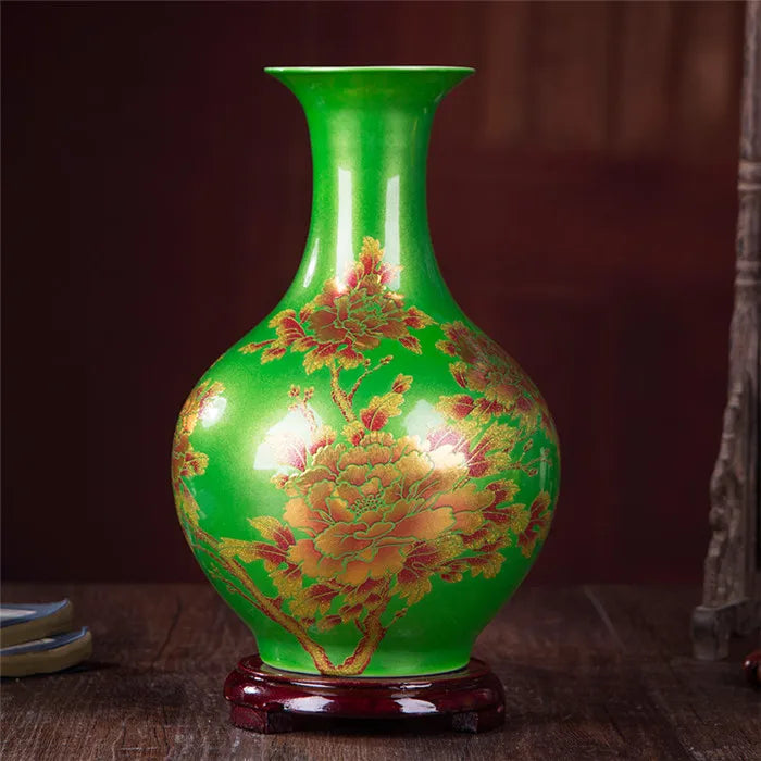 New Chinese Style Vase Jingdezhen Yellow Crystal Glaze Flower Vase Home Decor Handmade Shining Famille Rose Vases