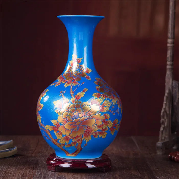 New Chinese Style Vase Jingdezhen Yellow Crystal Glaze Flower Vase Home Decor Handmade Shining Famille Rose Vases
