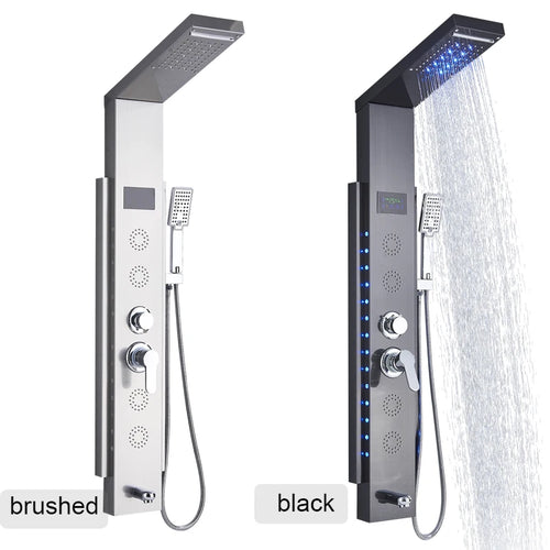 MYQualife New  Top Design Led Shower Panel 5  Function Bathroom Shower Faucet  Wall Mounting Black Cold and Hot Shower Column
