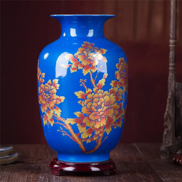 New Chinese Style Vase Jingdezhen Yellow Crystal Glaze Flower Vase Home Decor Handmade Shining Famille Rose Vases
