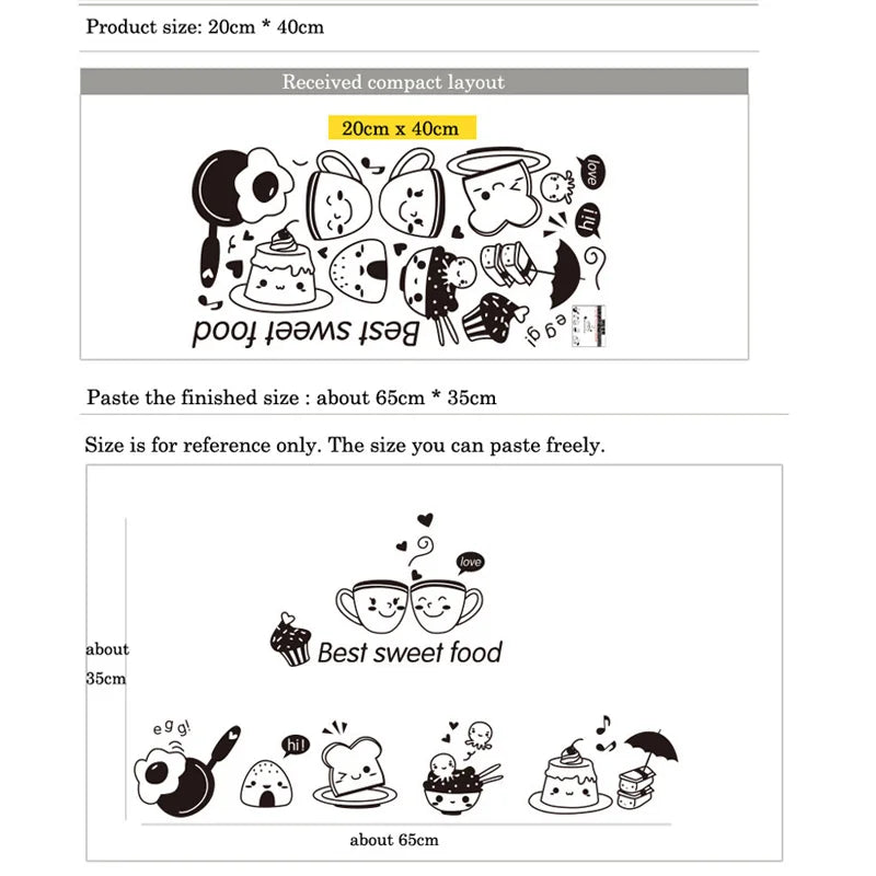 Cartoon Cute Happy Kitchen Food Wall Sticker Living Room Kitchen Restaurant Home Decoration Mural Art Decals Stickers Wallpaper