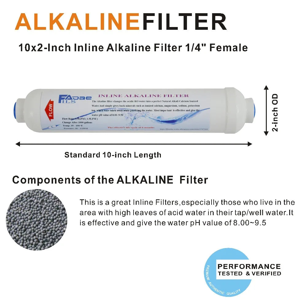 Alkaline Water Filter 2" x 10" Post Inline Water Filter Replacement ph + for Under Sink and  Reverse Osmosis System