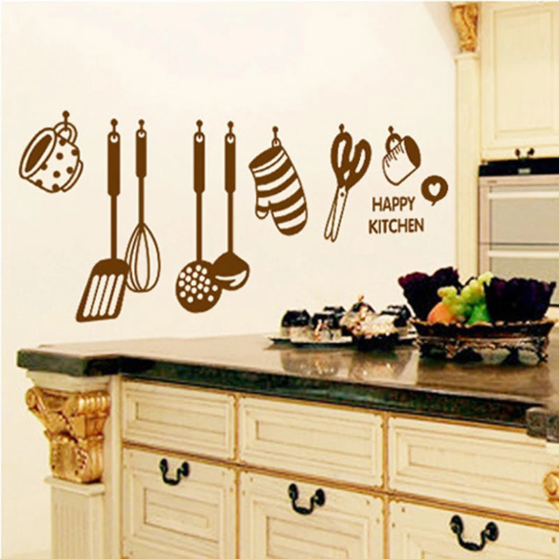 Kitchen Restaurant Kitchenware Icon Fridge Wall Sticker Waterproof Vinyl Wall Decorative Stickers PVC Removable For Home Decor