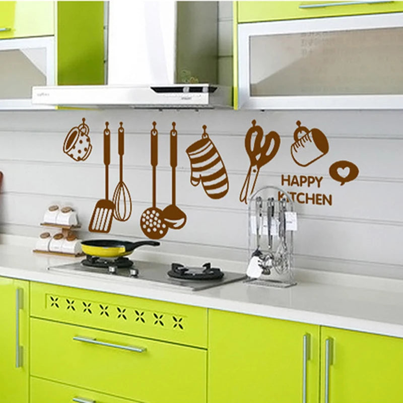Kitchen Restaurant Kitchenware Icon Fridge Wall Sticker Waterproof Vinyl Wall Decorative Stickers PVC Removable For Home Decor