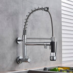 Chrome Black Pull Down Kitchen Faucet Single Cold Water Dual Swive Spout Mixer Wall Mounted Faucet 360 Rotation Bathroom Tap