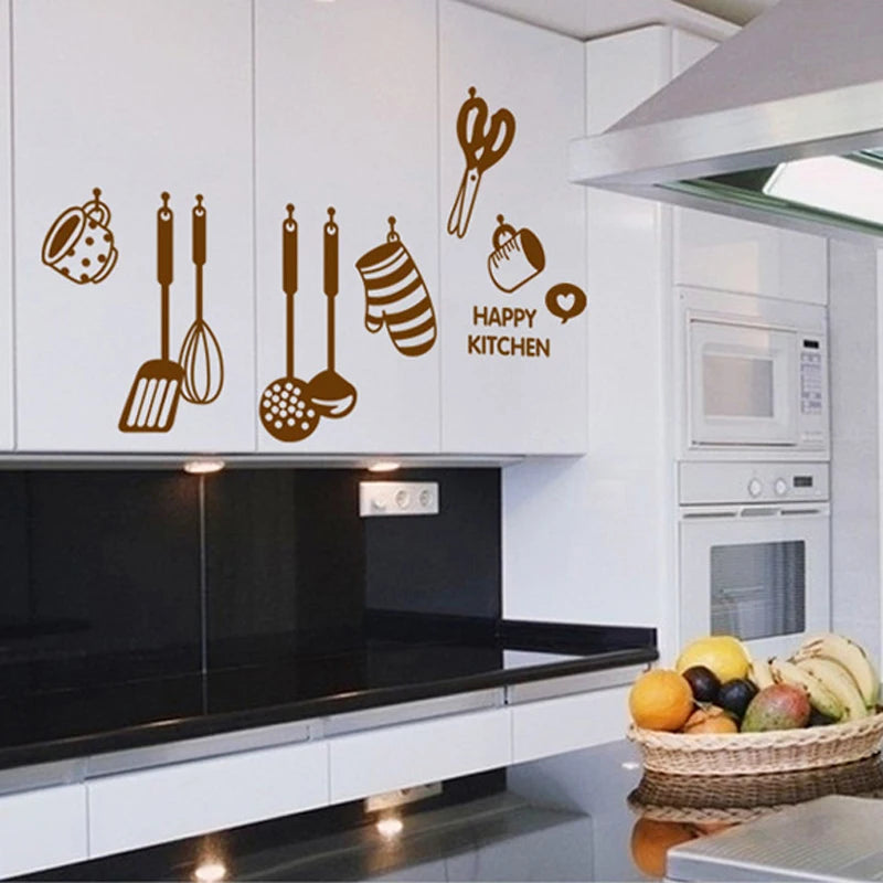 Kitchen Restaurant Kitchenware Icon Fridge Wall Sticker Waterproof Vinyl Wall Decorative Stickers PVC Removable For Home Decor