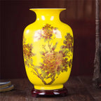 New Chinese Style Vase Jingdezhen Yellow Crystal Glaze Flower Vase Home Decor Handmade Shining Famille Rose Vases
