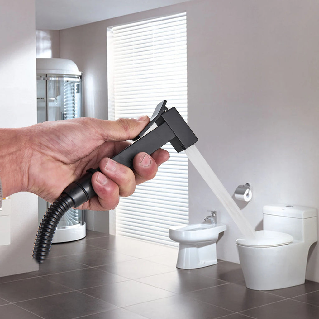 SHBSHAIMY Black Brass Bathroom Bidet Faucets High Pressure Sprayer Shower Tap Bidet Toilet Washer Hot and Cold Water Mixers