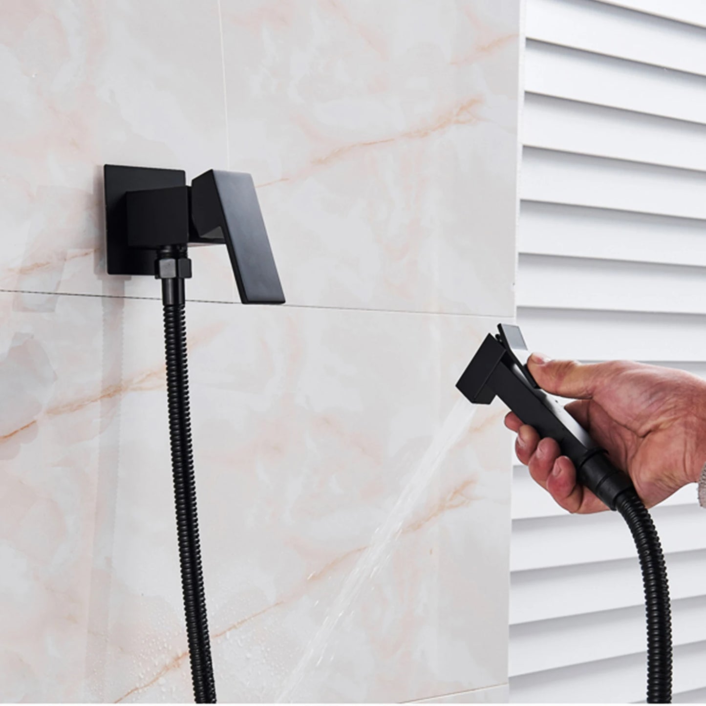 SHBSHAIMY Black Brass Bathroom Bidet Faucets High Pressure Sprayer Shower Tap Bidet Toilet Washer Hot and Cold Water Mixers