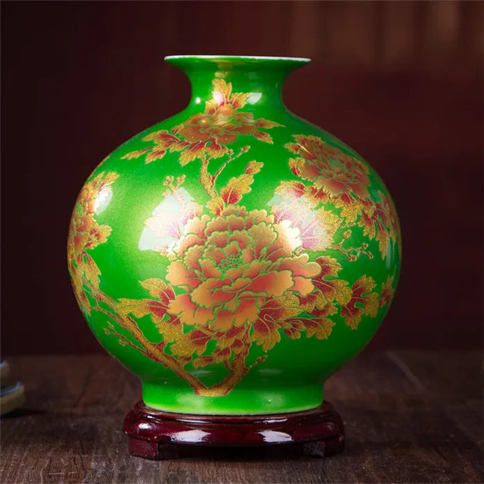 New Chinese Style Vase Jingdezhen Yellow Crystal Glaze Flower Vase Home Decor Handmade Shining Famille Rose Vases