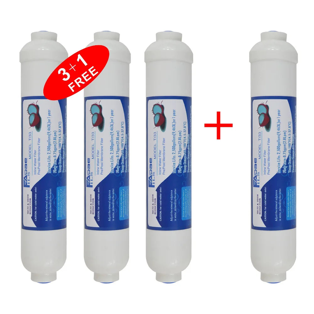 4 PACK of 10" Inline Activated Carbon Water Filter Cartridges For Reverse Osmosis System Refrigerator and Coffee Maker