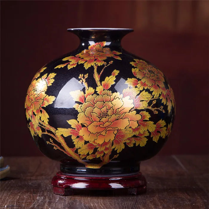 New Chinese Style Vase Jingdezhen Yellow Crystal Glaze Flower Vase Home Decor Handmade Shining Famille Rose Vases