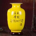 New Chinese Style Vase Jingdezhen Yellow Crystal Glaze Flower Vase Home Decor Handmade Shining Famille Rose Vases