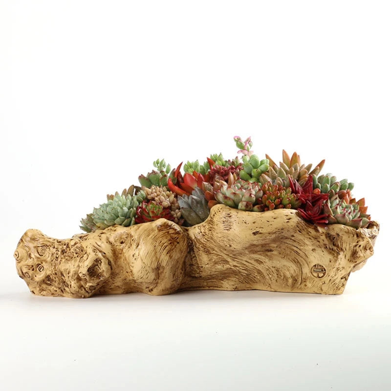 Resin Tree Stump Planter Artificial Driftwood Sculpture Succulent Flower Pot