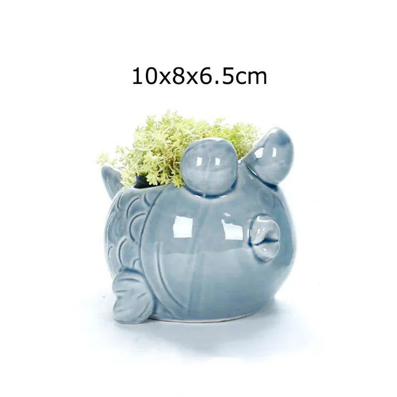 Pocelain Blue Fish Flower Vase European Style Cute Fleshy Flowerpot Mini Bonsai Cactus Flower Pot for Home Garden Home Decor