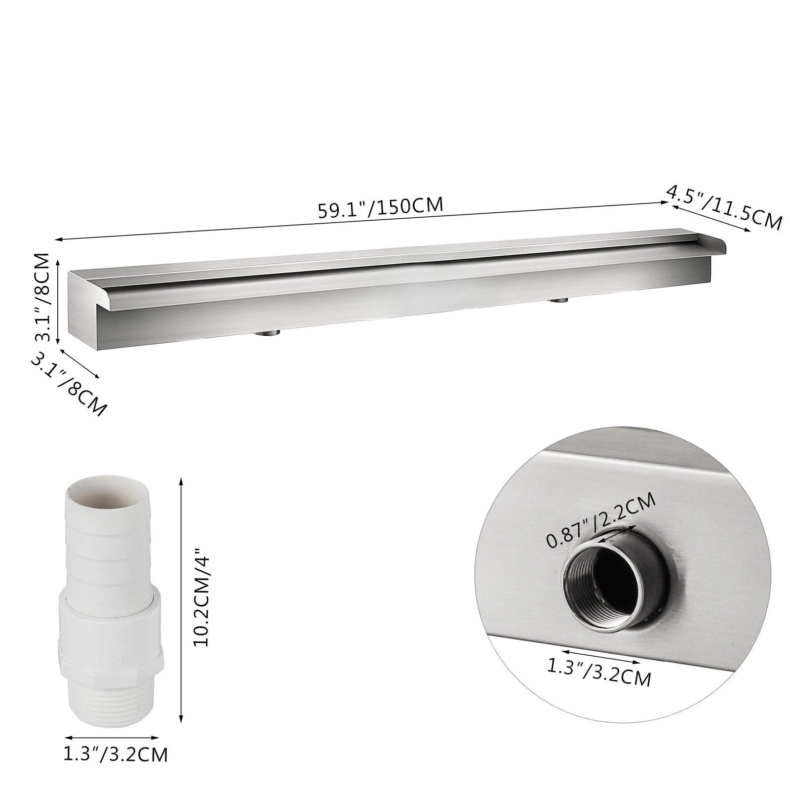 VEVOR Waterfall Pool Fountain Stainless Steel W/ Pipe Connector Spillway Garden Outdoor Pond Rectangular Swimming Pool Fountain