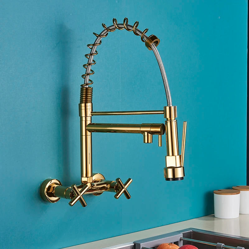 Myqualife Kitchen Faucet Torneira Cozinha Double Handle Mounted On Spring Faucet With 2 Nozzles Chrome Finish New Grifo Cocina