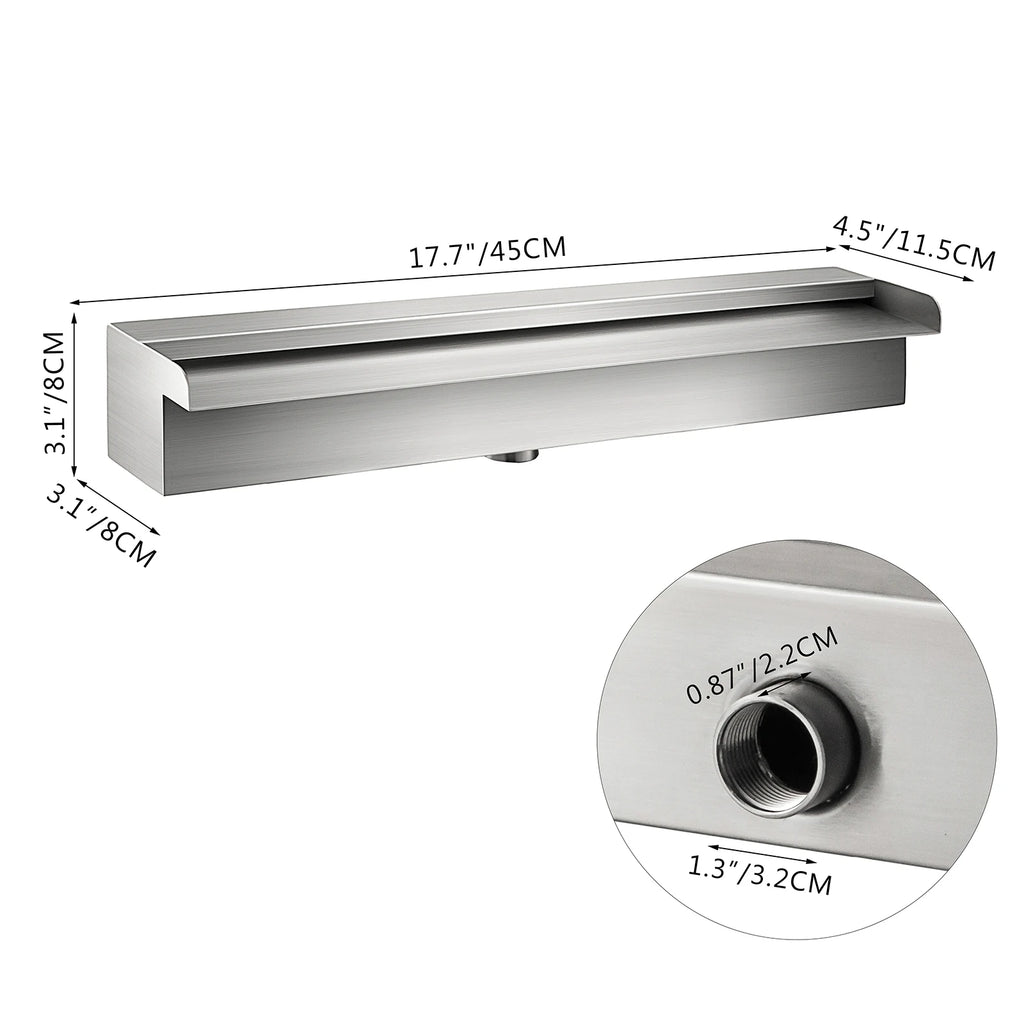 VEVOR Waterfall Pool Fountain Stainless Steel W/ Pipe Connector Spillway Garden Outdoor Pond Rectangular Swimming Pool Fountain