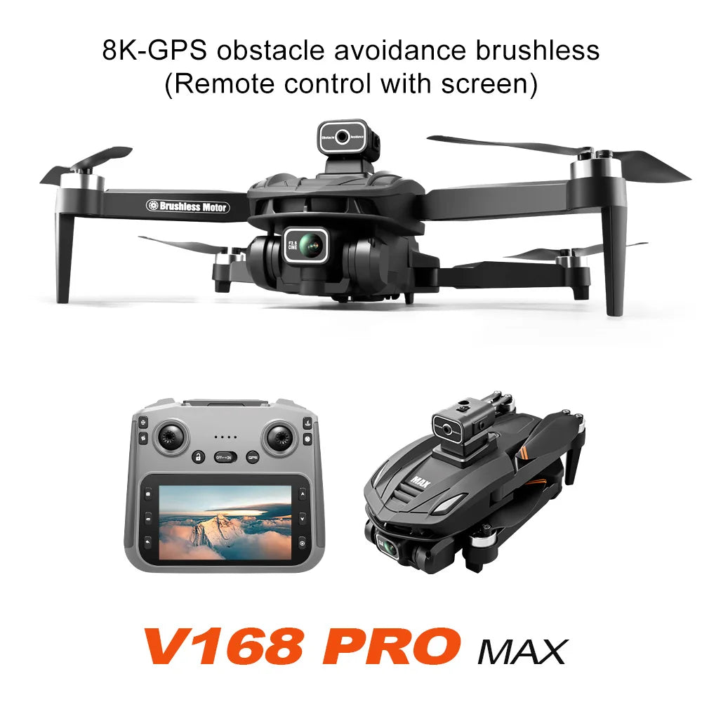 US Stock V168 MAX GPS Drone 4K Professional HD Dual Camera Brushless Motor Long Range WIFI FPV App Control RC Drone with Screen