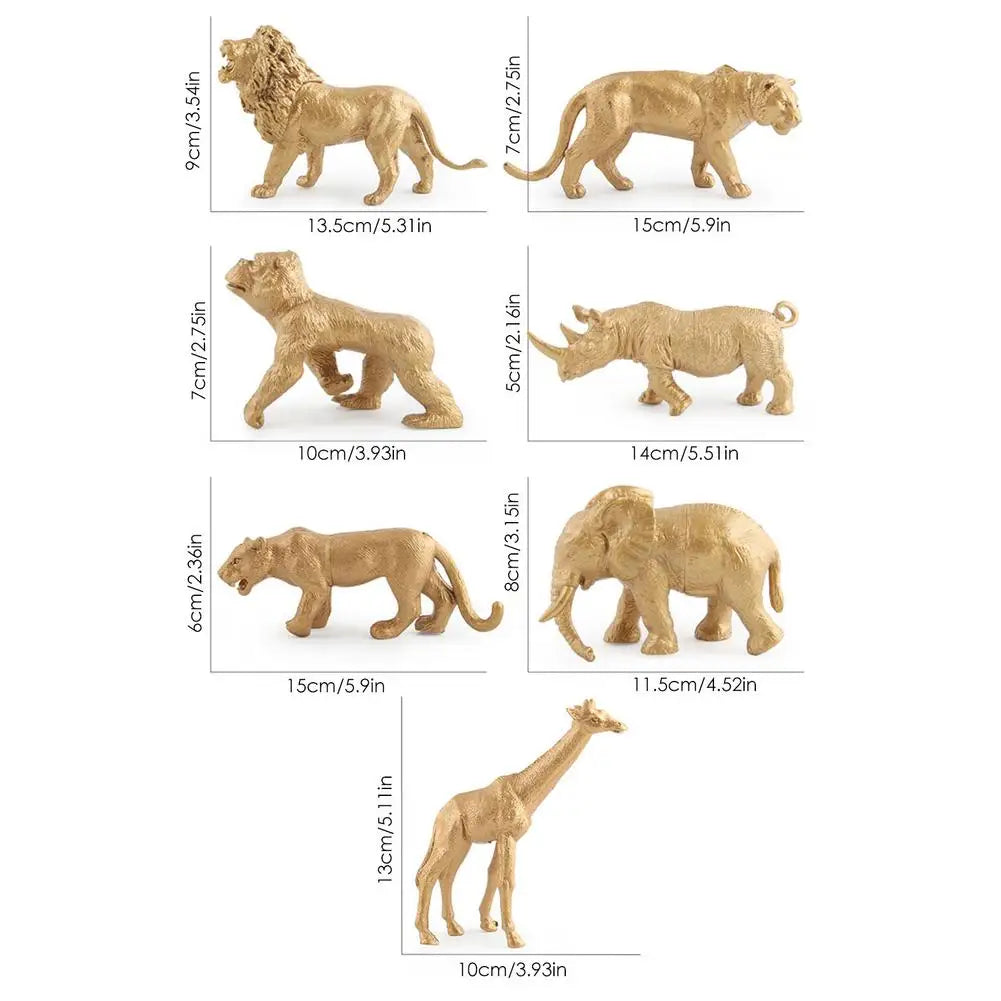 7pcs Gold Version Simulation Animal Model Wildlife Zoo Park Fake Lion Giraffe Elephant Ornament For Kids Xmas Gift Forest Toys