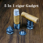 5 In 1 Portable Cigar Punch Cutter Gadgets Pocket Metal Holder Bullet Hole Cut with Cigar Drill Cigar Draw Enhancer Needle Tools