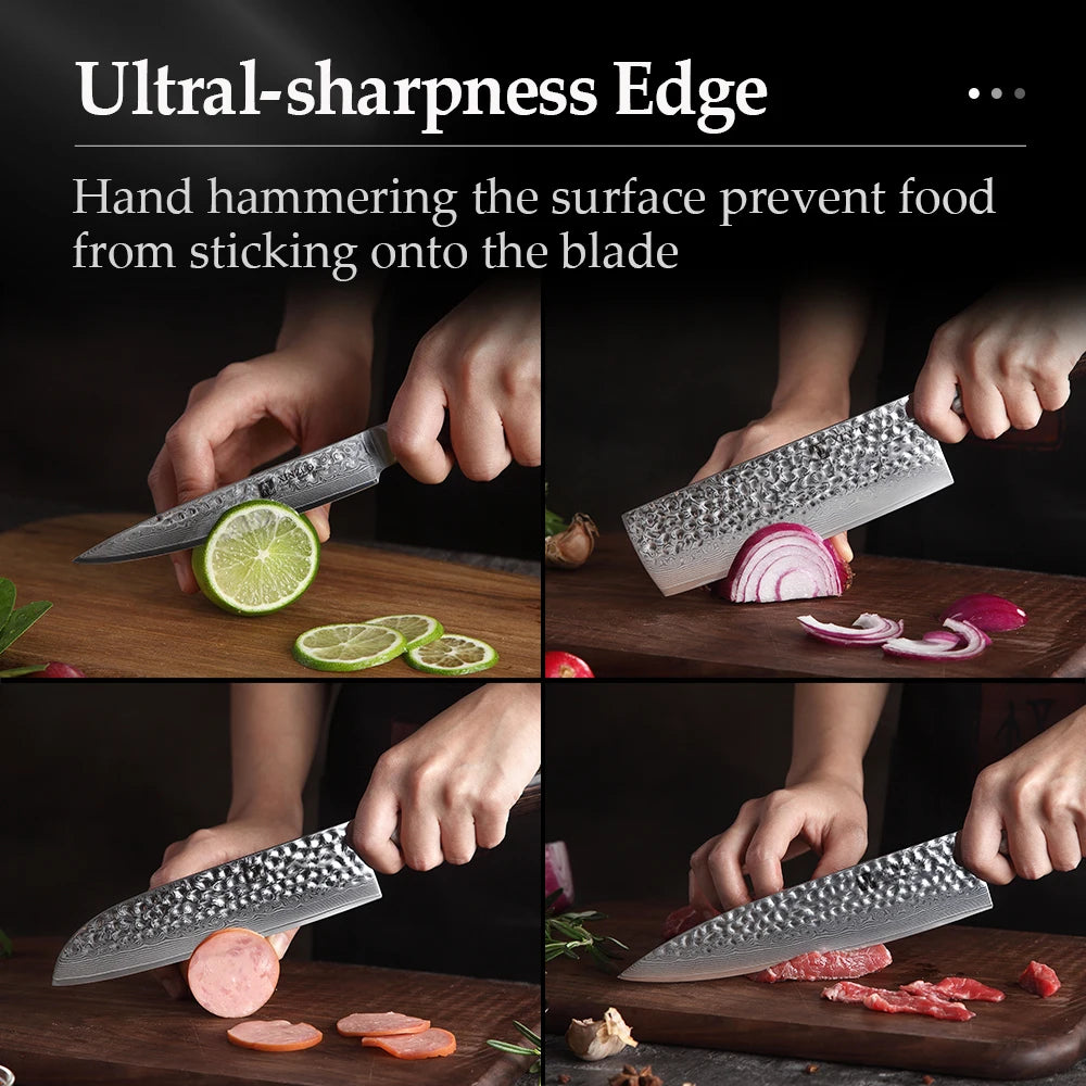 XINZUO 1-5 PCS Kitchen Knives Set VG10 Damascus Stainless Steel Sharp Chef Santoku Nakiri Slicing Paring Knife Pakkawood Handle