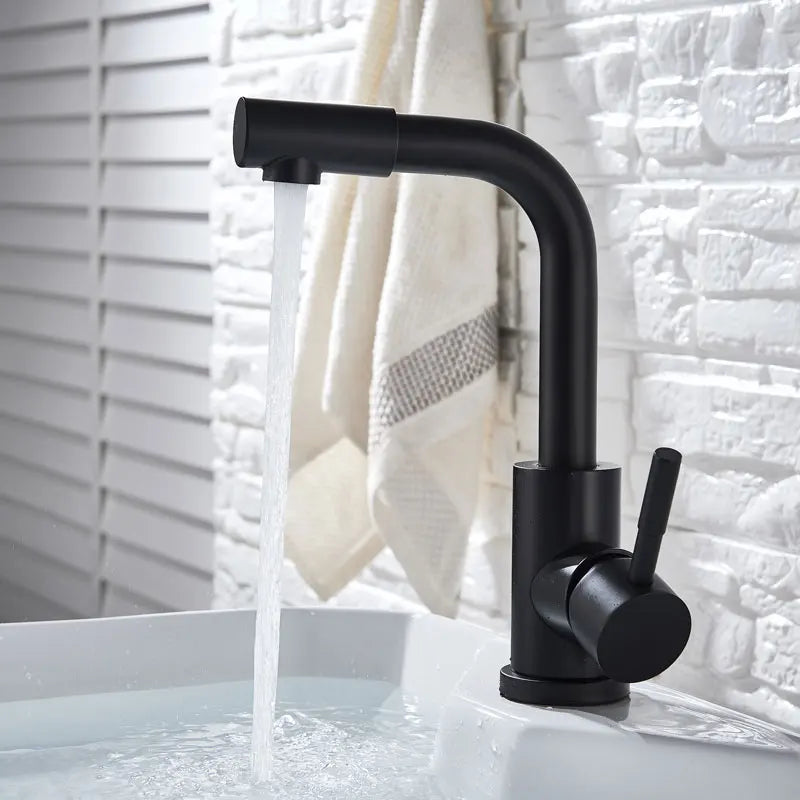 Black Modern Bathroom Basin Faucet Stainless Steel Hot Cold  Wash Mixer Crane Tap  Free Rotation Sink Faucets Single Handle