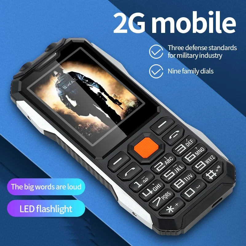 Slim Rugged Outdoor Phone - Dual SIM, Big Button, Long Standby