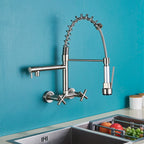 Myqualife Kitchen Faucet Torneira Cozinha Double Handle Mounted On Spring Faucet With 2 Nozzles Chrome Finish New Grifo Cocina