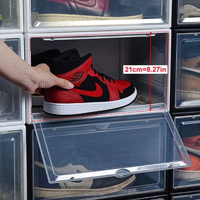 Dustproof AJ Sneakers Storage Box, Hardened Plastic Shoe Box, Stackable Cabinet, High-Top Shoes Organizers, Rack, 2Pcs