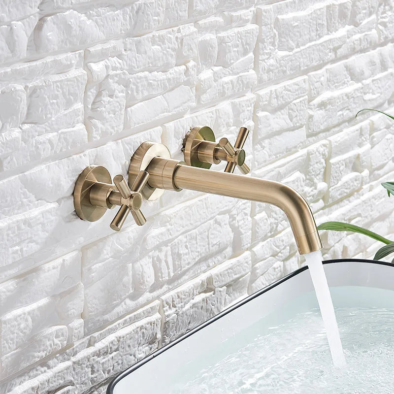 Brushed Golden Basin Faucet Wash Basin Sink Faucet Bathroom Basin Taps Wall Mounted Hot Cold Water Mixer Tap Bathtub Mixer