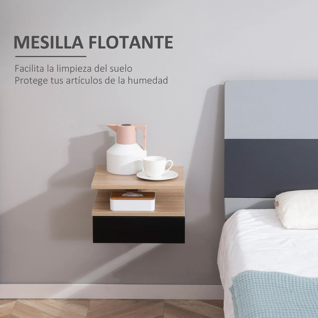 Homcom Set of 2 Floating Nightstands with 1 Drawer and Shelf 35X32X22.5 cm