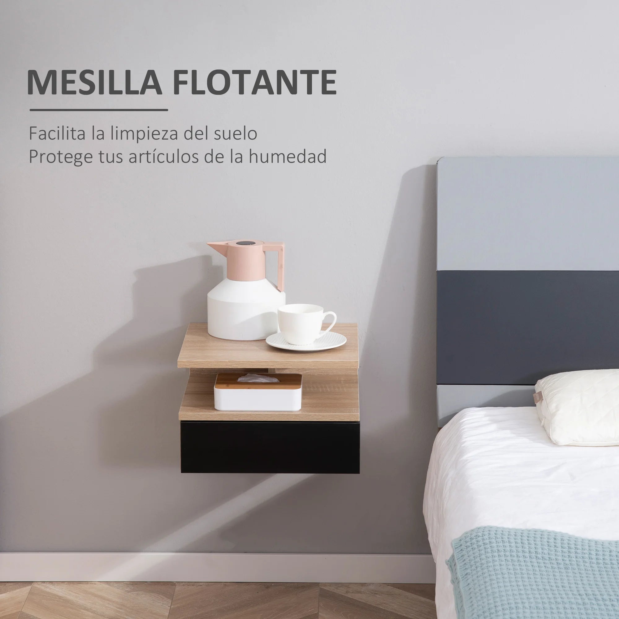 Homcom Set of 2 Floating Nightstands with 1 Drawer and Shelf 35X32X22.5 cm