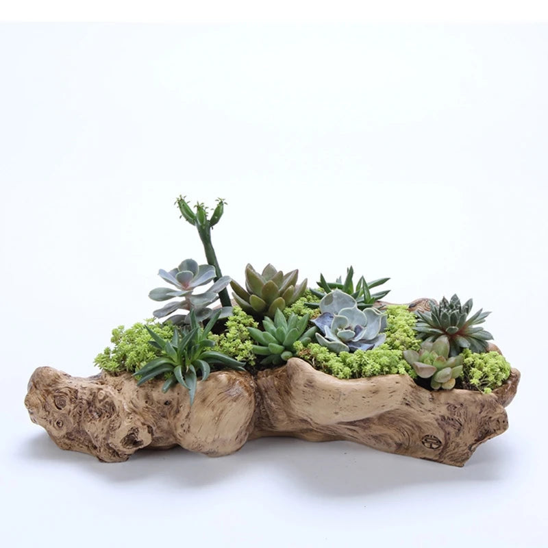 Resin Tree Stump Planter Artificial Driftwood Sculpture Succulent Flower Pot