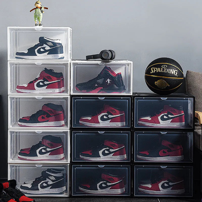 Dustproof AJ Sneakers Storage Box, Hardened Plastic Shoe Box, Stackable Cabinet, High-Top Shoes Organizers, Rack, 2Pcs