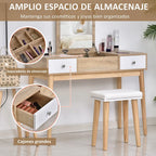 Homcom Dressing Table with Folding Mirror Drawers and Stool 100X45X118 Natural Color