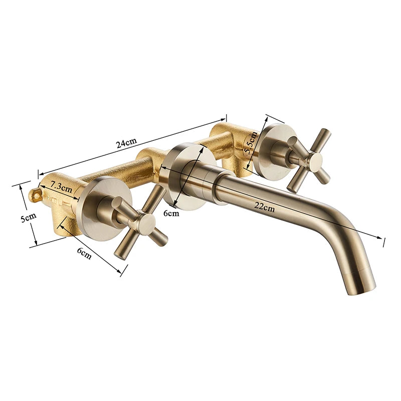 Brushed Golden Basin Faucet Wash Basin Sink Faucet Bathroom Basin Taps Wall Mounted Hot Cold Water Mixer Tap Bathtub Mixer