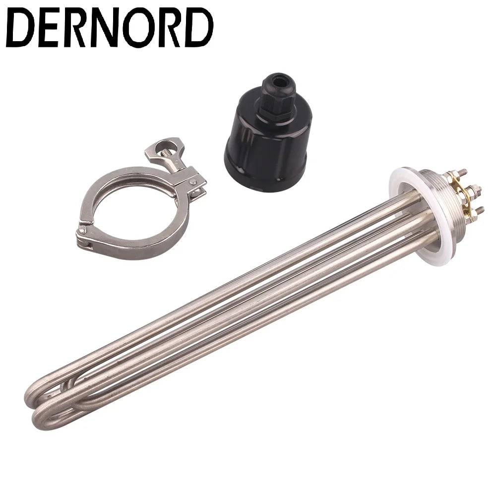 DERNORD 2 Inches Tri-Clamp Brewing Heating Element SUS304 3/4.5/6/9/12kw Immersion Water Tubular Electric Heater 220V 380V