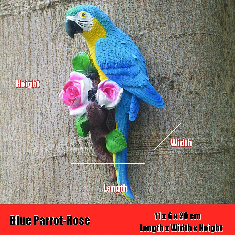 Creative Resin Parrot Wall Tree Mounted Outdoor Garden Decoration Statue Animal Sculpture For Home Office Garden Decor Ornament