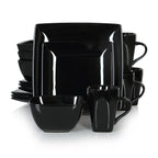 Vancasso SOHO 16/32/48-Piece Black Ceramic Porcelain Square Dinnerware Set with Dinner Plate,Dessert Plate,Bowl,240ml Mug Set