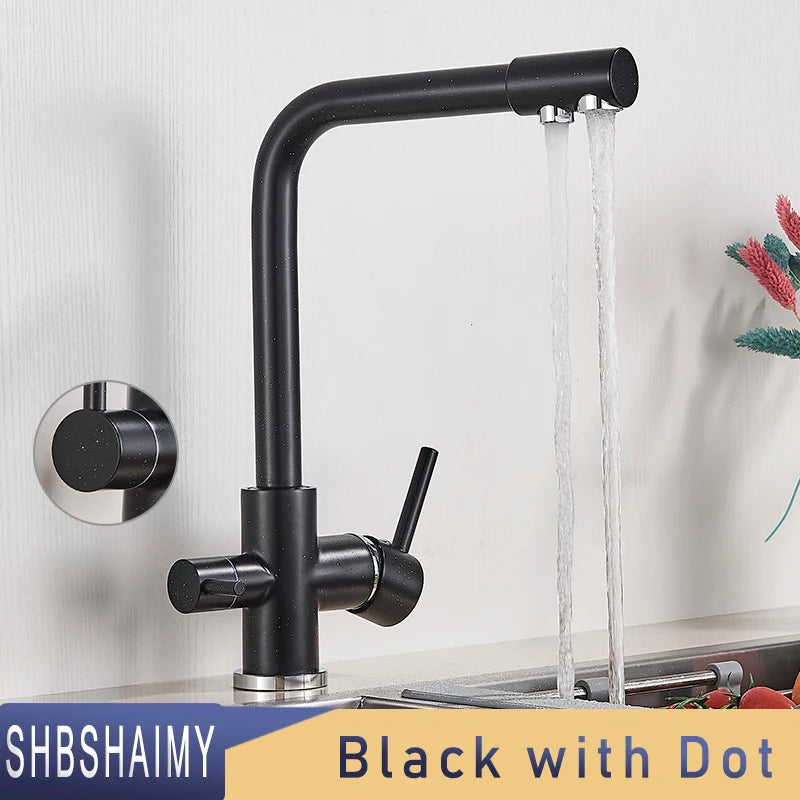 SHBSHAIMY Brushed Nickel Filter Kitchen Faucet Drinking Water Kitchen Tap Deck Mounted Dual Handles 3-Way Hot Cold Water Mixer
